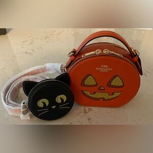 NWT Coach Leather Pumpkin Canteen Crossbody Bag & Cat Coin Purse